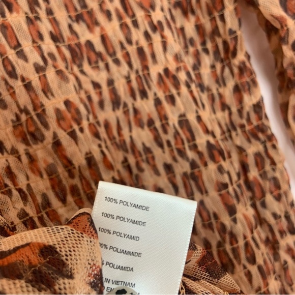 NWT New Free People Hello There Smocked Mock Neck Sheer Top in Leopard Combo - Picture 8 of 8